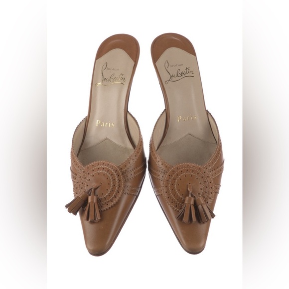 Vintage Christian Louboutin Kitten Heels Mules Leather Tassel 36.5 Pointed Toe - Picture 1 of 5
